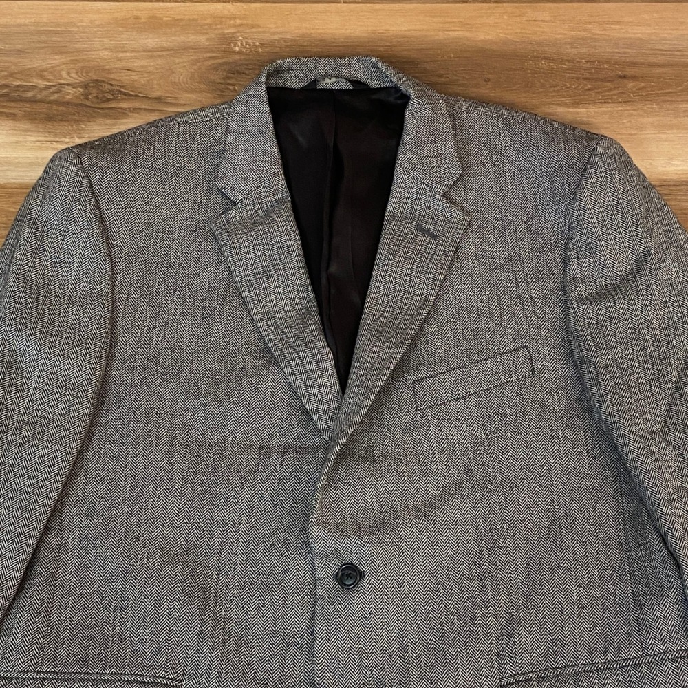 Jos A Bank Blazer 46R Herringbone Wool Sport Coat Mens 2 Button Gray
